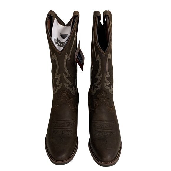 Justin Rosella Chocolate Water Buffalo Womens Round Toe Boots Embroidered 11B - Picture 4 of 10